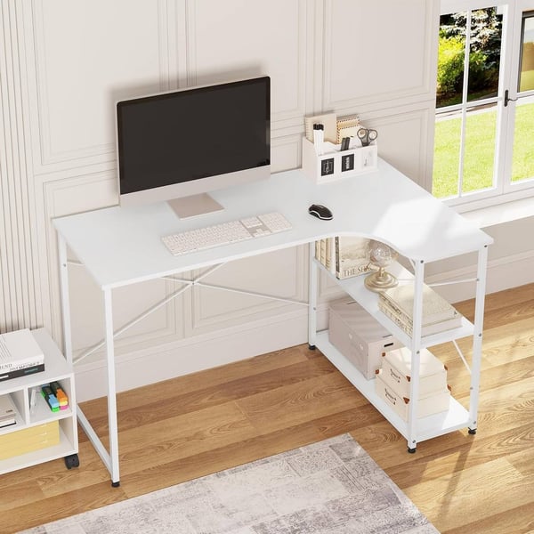 Rootz L-formet hjørneskrivebord - Kontorbord - Spillebord - Ekspansivt arbejdsområde - Rigelig opbevaring - Holdbar konstruktion - 120 cm x 71,5 cm x