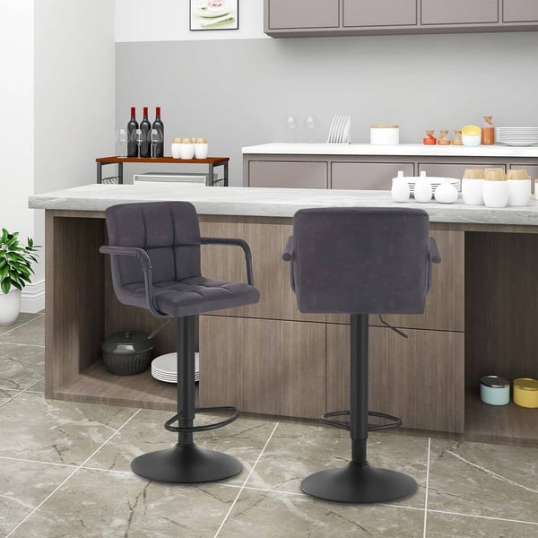Rootz Barstol - Bordskammel - Justerbar barstol - Slidstærkt imiteret læder - Ergonomisk med ryglæn og fodstøtte - Moderne design - 51cm x 37cm x 90-1