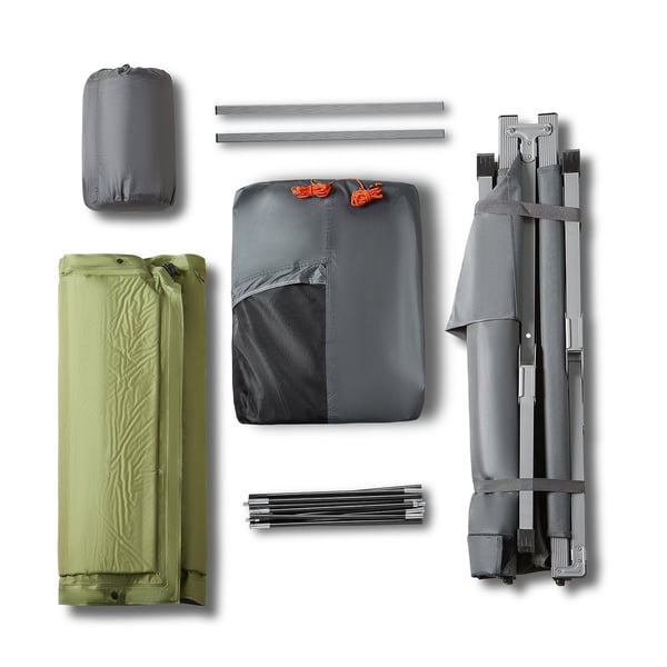 Rootz 4-i-1 campingteltsæt - Camp seng - Camping liggestol - Sovepose - Holdbar Oxford Nylon - Nem transport - Myggebeskyttelse - 194cm x 147cm x 87cm