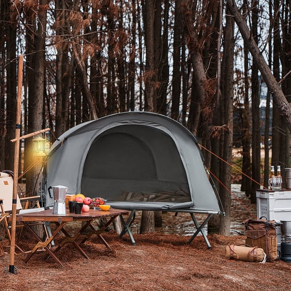 Rootz 4-i-1 campingteltsæt - Camp seng - Camping liggestol - Sovepose - Holdbar Oxford Nylon - Nem transport - Myggebeskyttelse - 194cm x 147cm x 87cm