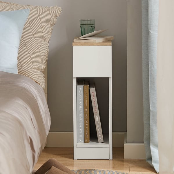 Rootz sengebord sæt med 2 - Sofabord - Sidebord - Hvid - Med skuffe - Forbedret stabilitet med trædepuder - Ideel til soveværelse og stue - 20 cm x 60