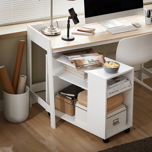 Rootz mobilt sidebord - Printerstander - Sofabord - Ridsefast melamin - Alsidig opbevaring - Nem mobilitet - 70 cm x 35 cm x 60 cm