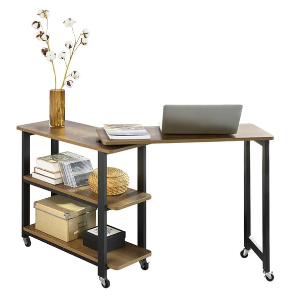 Rootz L-formet sidebord - Sofabord - Hjørneskrivebord - Industrielt design - Fleksibel og mobil med låsbare hjul - Metalstel af høj kvalitet - 133 cm