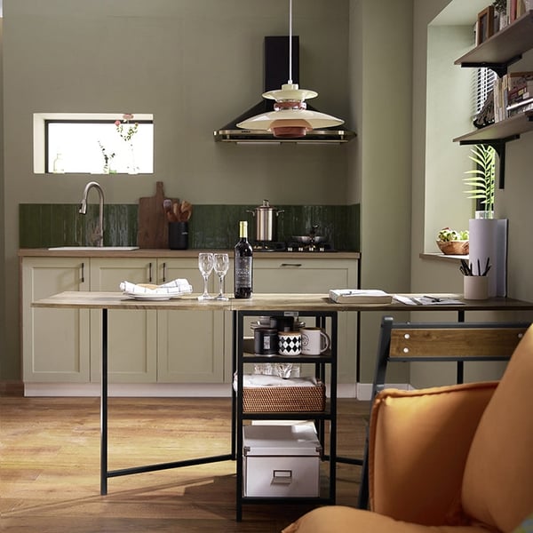 Rootz Folde spisebord - Køkkenbord - Træbord - Udvidelig plade - Pladsbesparende design - Robust metalstel - 180cm x 77cm x 60cm