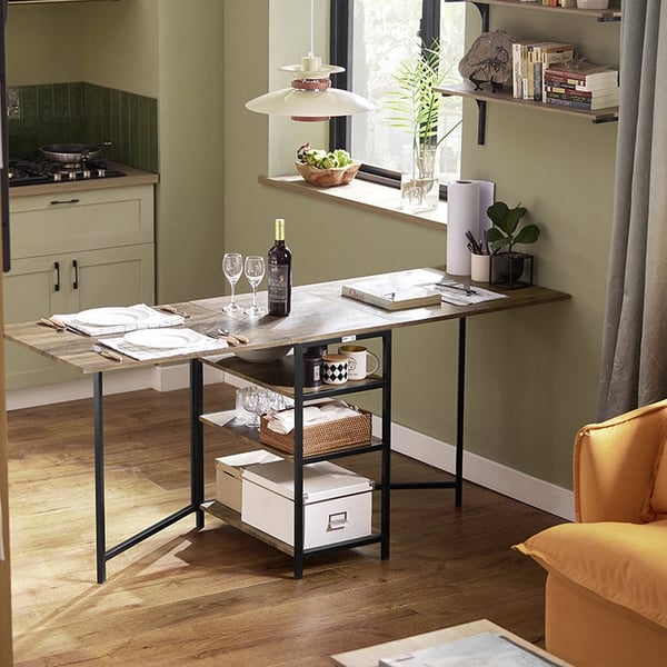 Rootz Folde spisebord - Køkkenbord - Træbord - Udvidelig plade - Pladsbesparende design - Robust metalstel - 180cm x 77cm x 60cm
