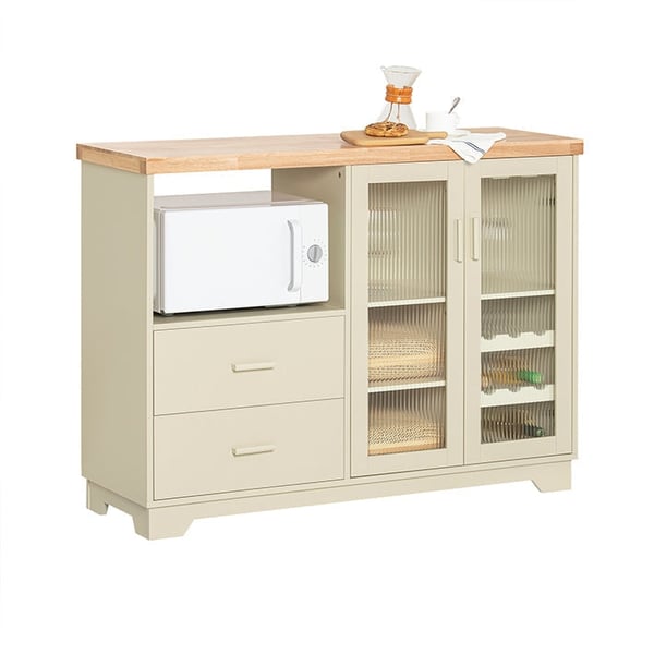 Rootz skænk med glaslåger - Køkkenskab - Kommode - Entreskab - MDF & gummitræ - Opbevaring og display - Vinreol - Mikrobølgeplads - 120 cm x 90 cm x 4