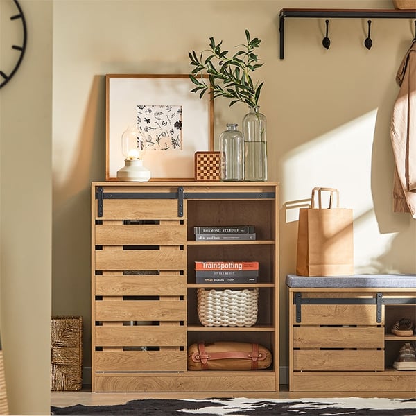 Rootz moderne skænk med skydedør - Kommode - Skoskab - Alsidig opbevaring - Nem montering - Holdbare PB- og MDF-materialer - 80 cm x 89 cm x 35 cm
