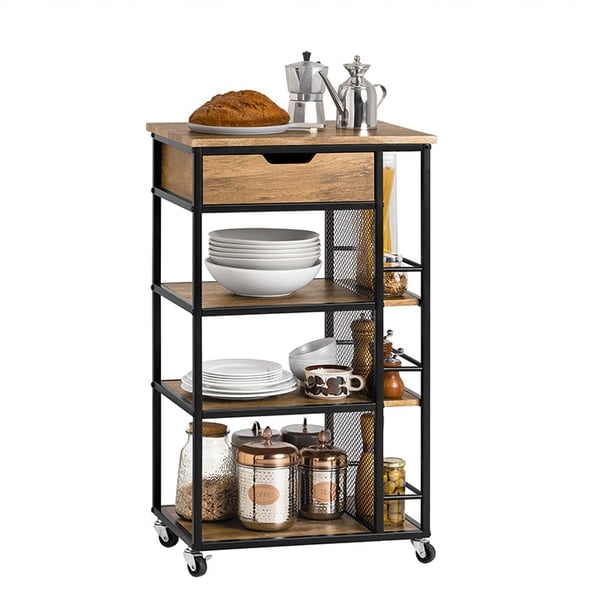 Rootz Serveringsvogn FKW99-N - Sidevogn - Multifunktionsskab - MDF og metal - Opbevaring i 3 niveauer - Mobil med låsebremser - 50 cm x 87 cm x 37 cm
