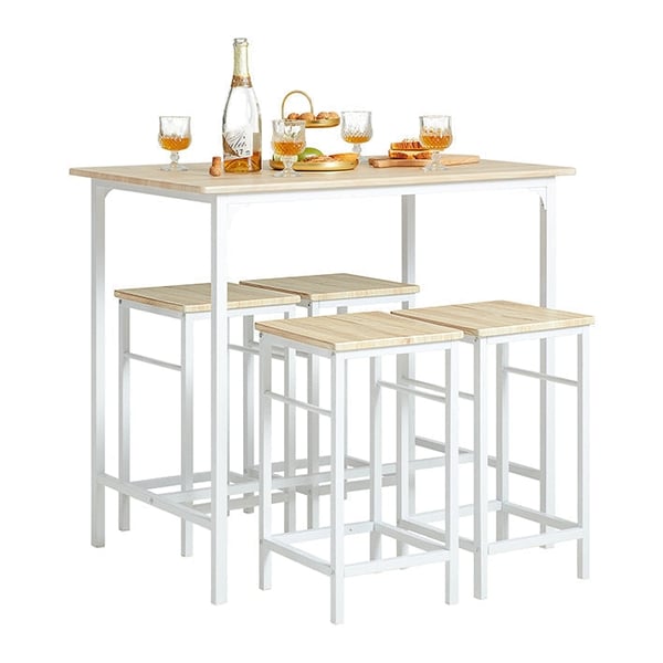 Rootz 5-delt barbordssæt - Bistrobord - Spisestuesæt - Robust metalstel - MDF finerplade - Alsidigt design - Ideel til små rum - Bord: 100 cm x 87 cm