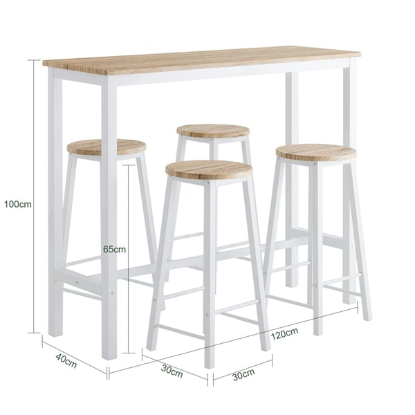 Rootz 5-delt barbordssæt med 4 taburetter - Spisebord - Morgenmadsbord - Robust metalstel - Høj belastningskapacitet - Ideel til køkken, spisestue, ha