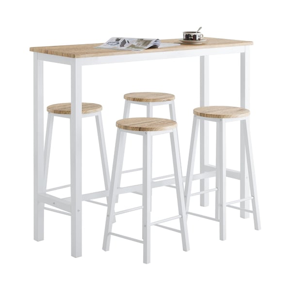 Rootz 5-delt barbordssæt med 4 taburetter - Spisebord - Morgenmadsbord - Robust metalstel - Høj belastningskapacitet - Ideel til køkken, spisestue, ha