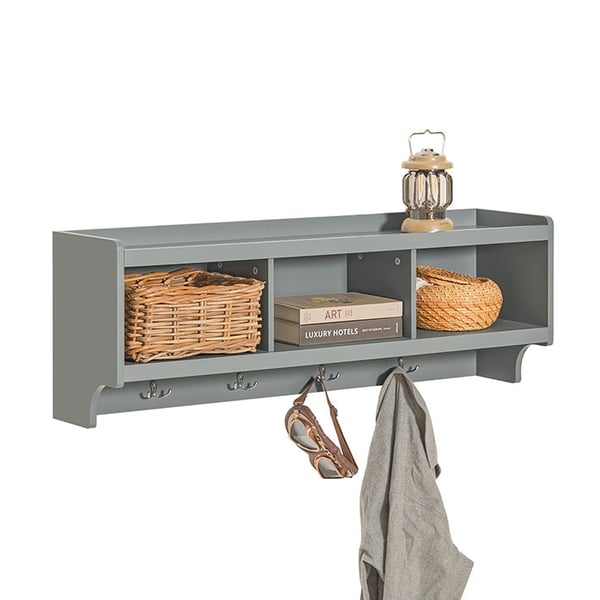 Rootz vægknaggestativ med hængende hylde - Entry-arrangør - Entreopbevaring - MDF-konstruktion - 4 metalkroge - Pladsbesparende design - 100 cm x 35 c
