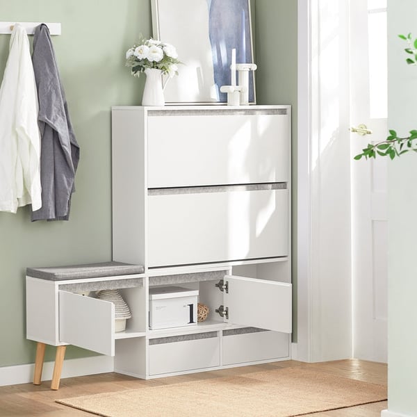 Rootz Justerbart Skoskab - Skoopbevaring - Skoopbevaringsbænk - Alsidig, pladsbesparende, nem montering - Hvid - (92-124)x115x24cm
