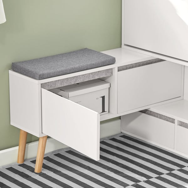 Rootz Justerbart Skoskab - Skoopbevaring - Skoopbevaringsbænk - Alsidig, pladsbesparende, nem montering - Hvid - (92-124)x115x24cm
