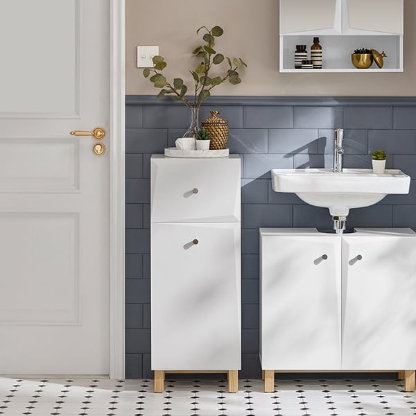 Rootz vaskeskab med vaskepose - Vasketøjsopsamler - Vasketøjskurv - MDF-konstruktion - Anti-tip sikkerhedsfunktion - Nem montering - 34cm x 90cm x 30c