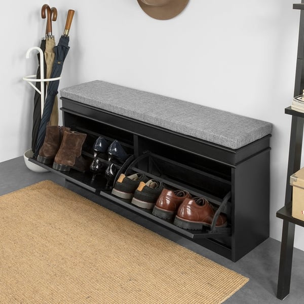 Rootz skobænk med opbevaring - Skostativ - Entrébænk - FSC-certificeret - Pladsbesparende design - Komfortabel siddeplads - 104 cm x 52 cm x 24 cm - F