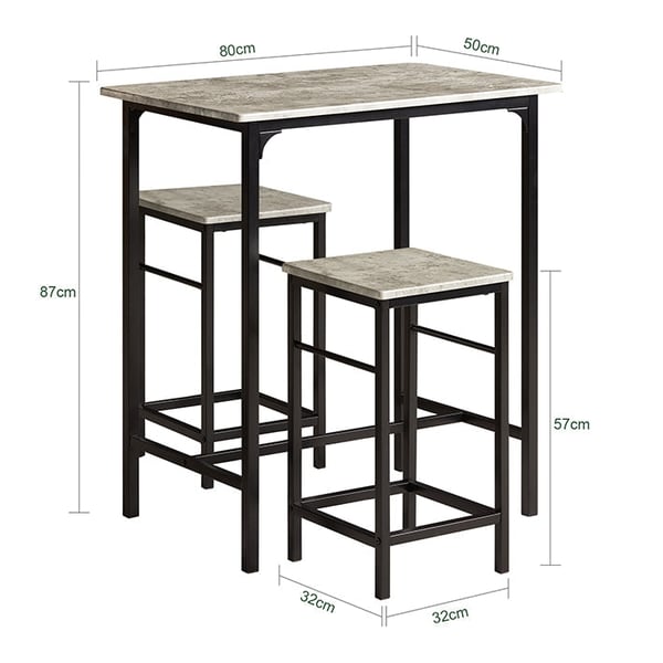 Rootz 3-delt barbordssæt - Barstole - Spisestuesæt - MDF finertop - Holdbar og let - Nem vedligeholdelse - Bord: 80cm x 87cm x 50cm, Skamler: 32cm x 5