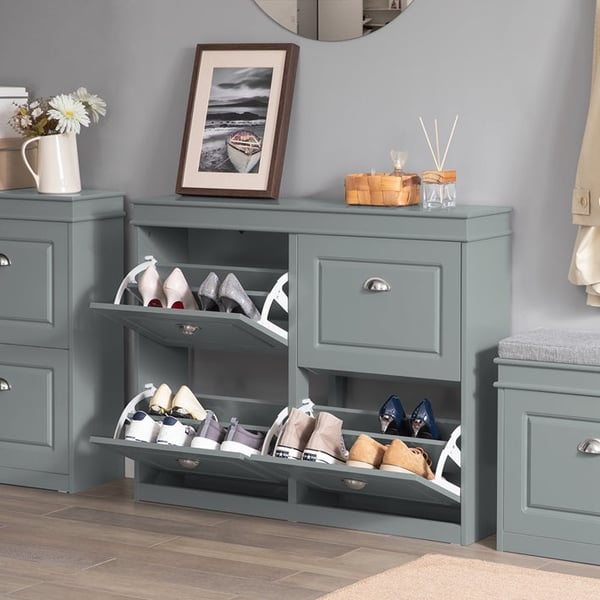 Rootz Skoskab med 4 klapper - Skovipper - Skoopdeler - FSC-certificeret - Robust konstruktion - Kan monteres på væggen - 105cm x 82cm x 24cm