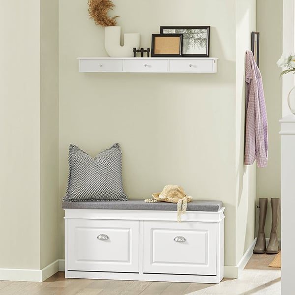 Rootz skoskabsbænk - Skoopbevaring - Entrébænk - FSC-certificeret - Pladsbesparende design - Komfortabel siddeplads - 104 cm x 52 cm x 24 cm