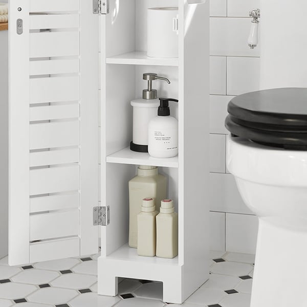 Rootz smalt toiletpapirskab - Badeværelsesopbevaring - Pladsbesparende - MDF-konstruktion - Skimmelmodstandsdygtig - Luftgennemtrængelige lameller - 2