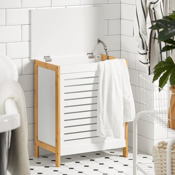 Rootz vasketøjskiste - Vasketøjsopsamler - Vasketøjskurv - MDF og bambus - Rummelig opbevaring - Chic Design - Nem montering - 50cm x 30cm x 60cm