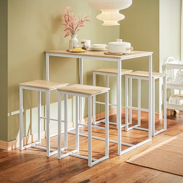 Rootz 5-delt barbordssæt - Spisestuesæt - Køkkenensemble - Robust metalstel - Alsidig brug - Indendørs og udendørs - Bord: 100 cm x 96 cm x 60 cm, ska