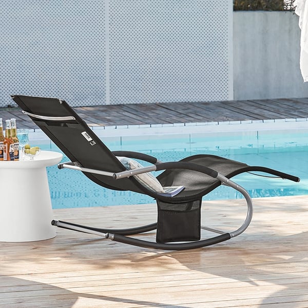 Rootz Elegant Garden Lounger - Solseng - Gyngestol - Åndbar syntetisk fiber - Aftagelig pude - Integrerede sidelommer - Metalramme med EVA-armlæn - 15