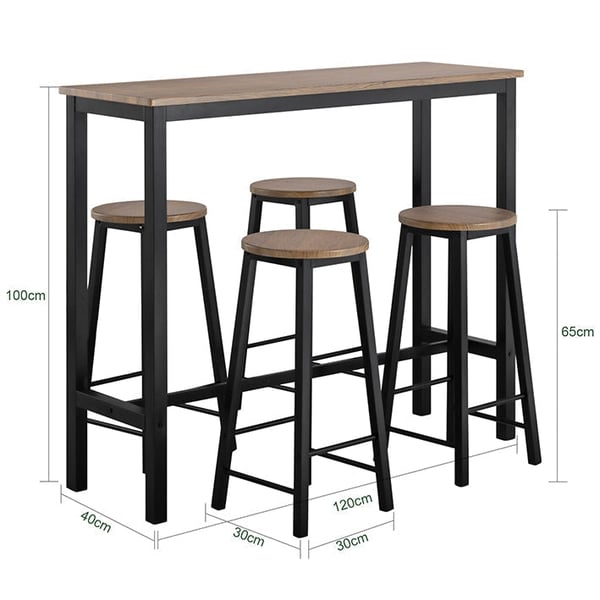 Rootz 5-delt barbordssæt - Køkken spisebordskombination - Havemøbelsæt - MDF med PVC-top - Robust metalstel - Høj belastningskapacitet - 120 cm x 100