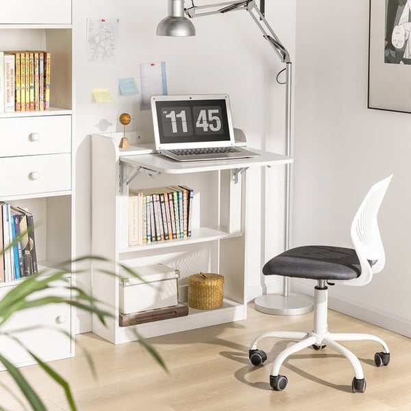 Rootz sammenklappeligt skrivebord - Computerbord - Arbejdsbord - Multifunktionelt, pladsbesparende, sikkert låsedesign - Hvid - 64 cm x 82 cm x 58 cm
