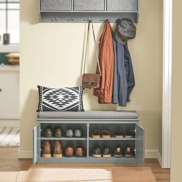 Rootz skobænk med opbevaring - Entrébænk - Skoorganisator - Polstret sæde - Flytbare hylder - Pladsbesparende design - 100 cm x 48 cm x 38 cm