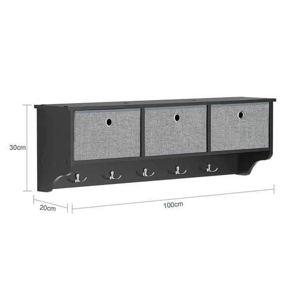 Rootz vægknagerække med opbevaring - Nøgleorganisator - Entréhylde - FSC-certificeret - 100x30x20 cm - Miljøvenlig honeycomb-emballage