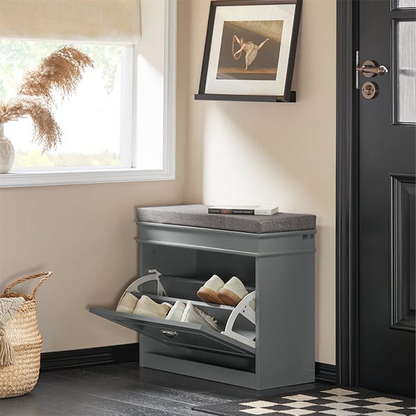 Rootz Shoe Cabinet Bench - Skovipper - Skokommode - Alsidig opbevaring - Komfortable siddepladser - Nem montering - Lysegrå MDF - 61 cm x 51 cm x 24 c