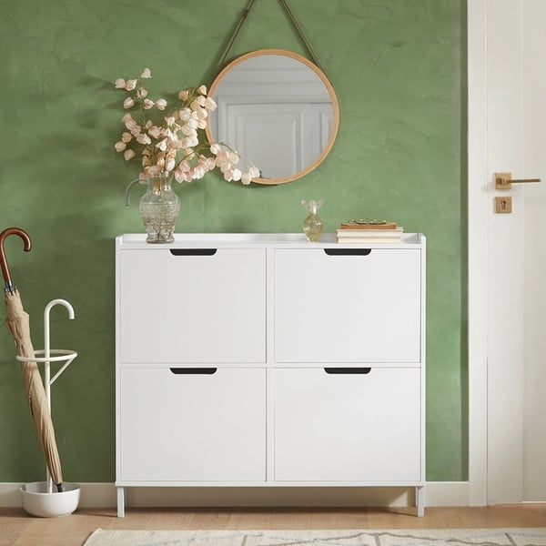 Rootz hvidt skoskab - Skoopbevaring - Skoopbevaring - Design med 4 klapper - Robust konstruktion - Kan monteres på væggen - 100 cm x 91 cm x 19 cm