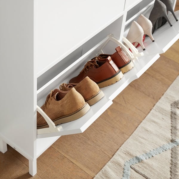 Rootz hvidt skoskab - Skoopbevaring - Skoopbevaring - Design med 4 klapper - Robust konstruktion - Kan monteres på væggen - 100 cm x 91 cm x 19 cm
