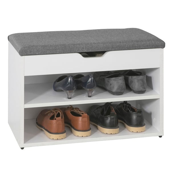 Rootz skobænk med sæde - Skostativ - Skoskab - Komfortabel pude - Rummelig opbevaring - Sikre gummifødder - 60 cm x 43 cm x 30 cm - Lysegrå