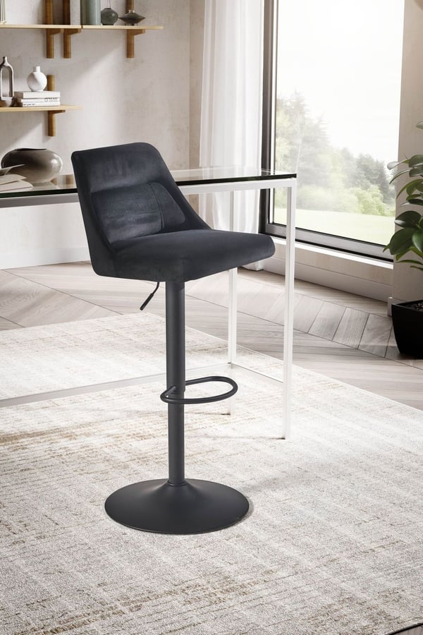 Rootz Velvet Barstol - Sort køkkentaburet - Bistrostol - Moderne design - 360° drejelig - Justerbar højde 86-106 cm - Komfortabel polstring - 45 cm x