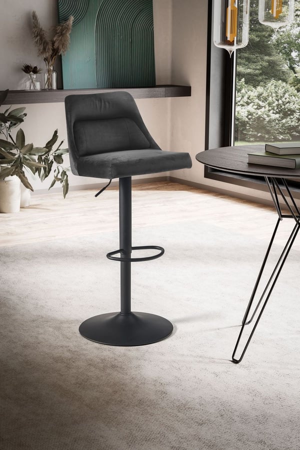 Rootz Velvet Grey Barstol - Drejelig køkkentaburet - Bistrostol - Design med høj komfort - Justerbar højde 86-106 cm - 45 cm basediameter