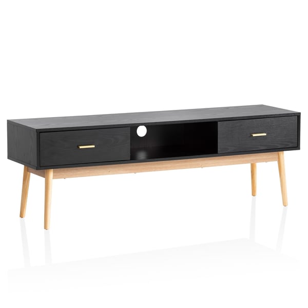 Rootz Lowboard tv-skab - 150 cm tv-stativ - sort og eg tv-konsol - moderne design - rummelig opbevaring - holdbar konstruktion - 150 cm x 50 cm x 40 c