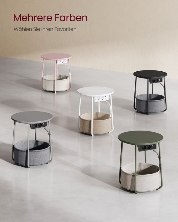 Rootz 3 stykke sæt sidebord - endebord - natbord - spånplade stål polyesterstof - mat hvid kamelbrun - 45 cm x 50 cm x 50 cm - 39,6 cm x 18,2 cm x 18,