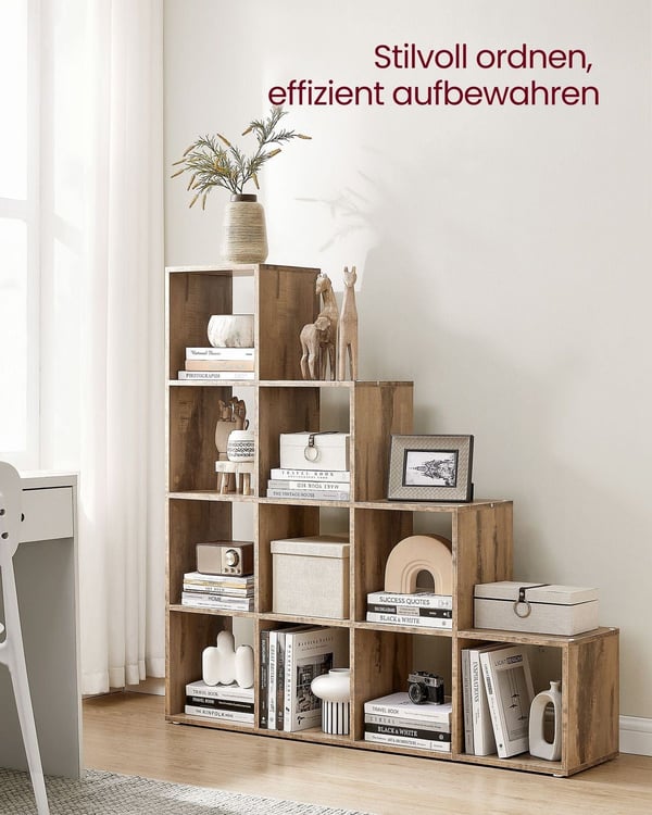 Rootz spånplade bogreol - Opbevaringsstativ - Organizer - Kamelbrun - 29 cm x 129,5 cm x 129,5 cm - Rummelige rum - Nem montering - Anti-tip funktion