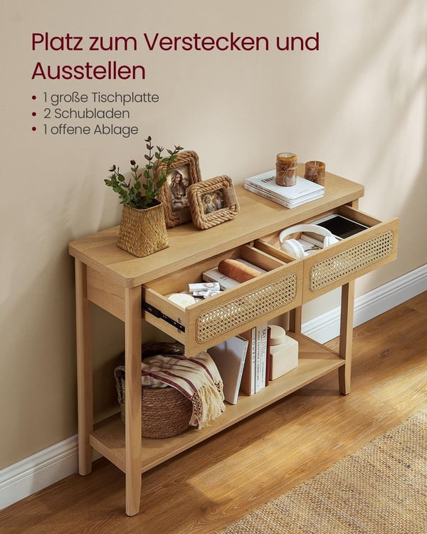 Rootz Konsolbord - Entrébord - Gangbord - MDF spånplade PVC-plast - 30 cm x 80 cm x 100 cm - Eg Beige - 16,6 kg - 100 kg Kapacitet