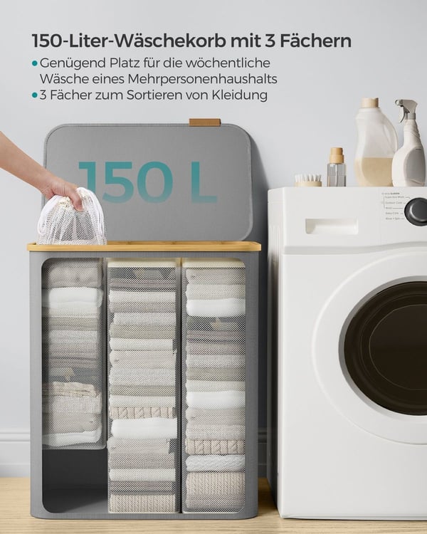 Rootz Dove Grey sammenklappelig vasketøjskurv - Tøjkurv - Sammenklappelig opbevaringsspand - 600D Oxford-klud - Bambus - Glasfiberstænger - Letvægts -