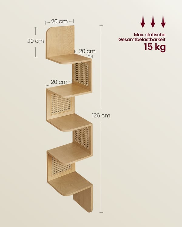 Rootz Hjørnehylde - Eg Beige - Spånplade - PVC-plast - Pladsbesparende - Nem montering - Stilfuldt design - 20cm x 20cm x 126cm