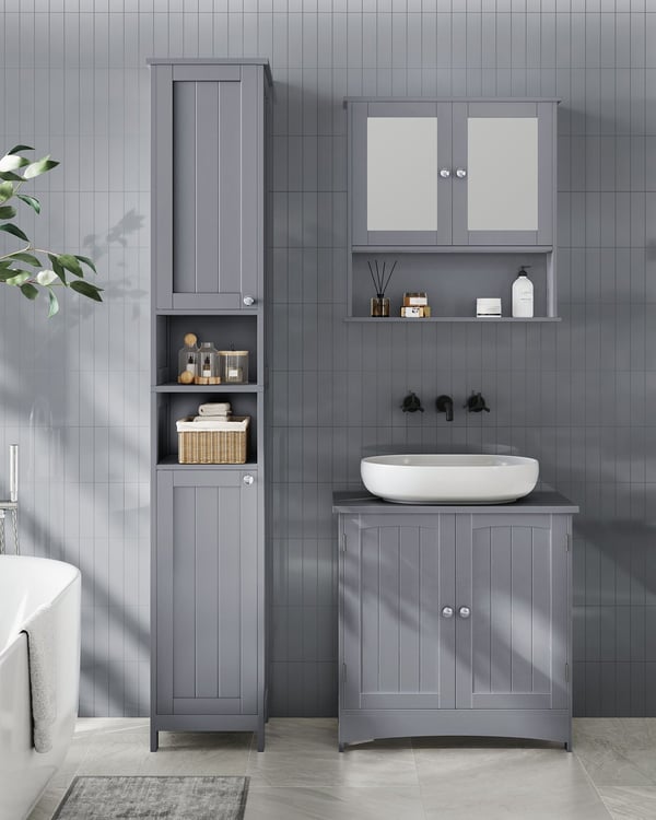 Rootz Dove Grey Badeværelsesskab - Opbevaringsorganisator - MDF-møbler - Justerbare hylder - 30cm x 30cm x 170cm