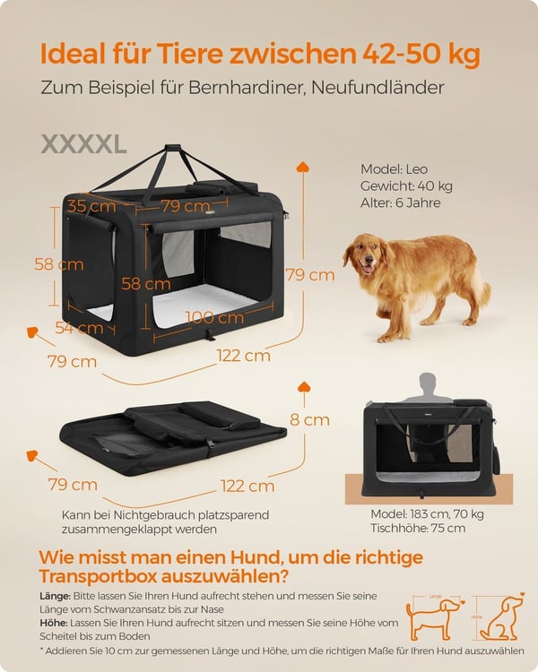 Rootz XXXXL sort hundeboks - Kæledyrsbur - Heavy Duty Kennel - Metalramme - 600D Oxford-stof - PVC-belægning - Fleecefor - 122 cm x 79 cm x 79 cm - Sa