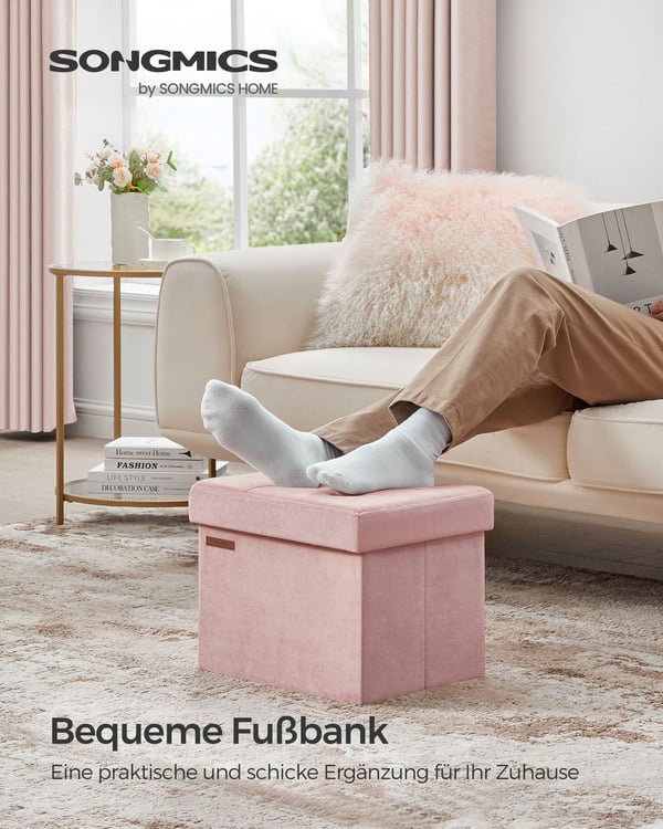 Rootz Pastel Pink sædekiste - Opbevaring Ottoman - Fodstøtte - MDF fløjlskum - 32 liters kapacitet - 31 cm x 41 cm x 31 cm - 2,1 kg - 130 kg belastnin