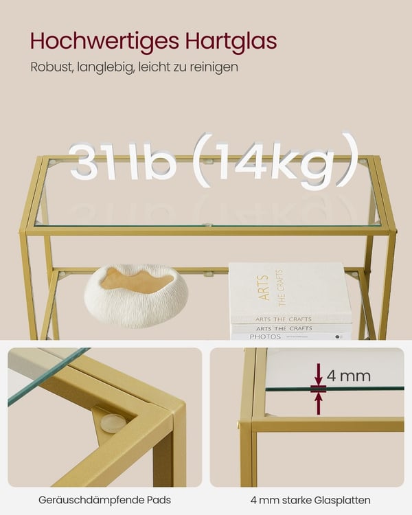 Rootz Gold metal- og glashylde - Displaystativ - Opbevaringsstativ - Stilfuldt design - Robust konstruktion - Nem montering - 30 cm x 80 cm x 177,3 cm