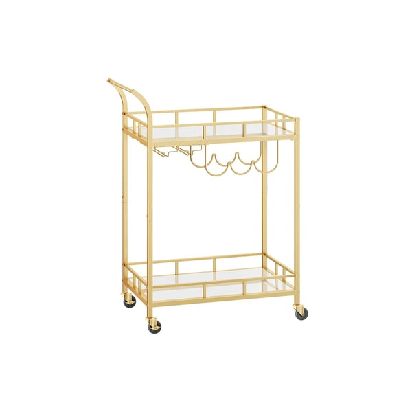 Rootz Gold Steel Spejlglasvogn - Barvogn - Serveringsvogn - Robust konstruktion - Rummelige hylder - Nem montering - 38cm x 60cm x 90cm