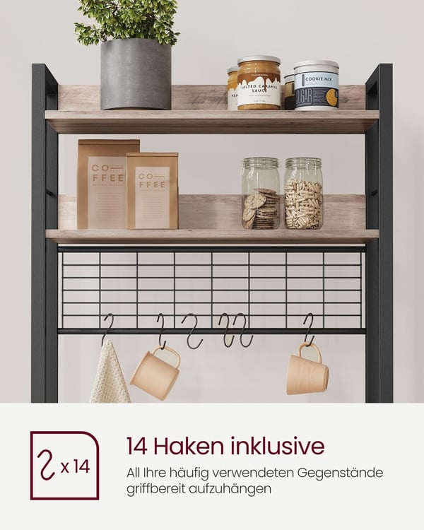 Greige sort spånplade stål kagerol - Bagestativ - Konditorhylde - Robust konstruktion - Rummeligt design - Nem montering - 40 cm x 60 cm x 170 cm