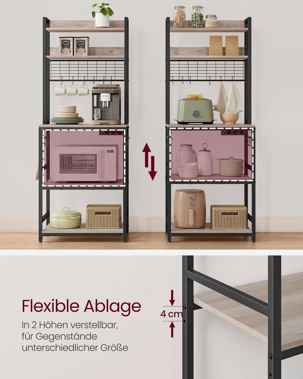 Greige sort spånplade stål kagerol - Bagestativ - Konditorhylde - Robust konstruktion - Rummeligt design - Nem montering - 40 cm x 60 cm x 170 cm
